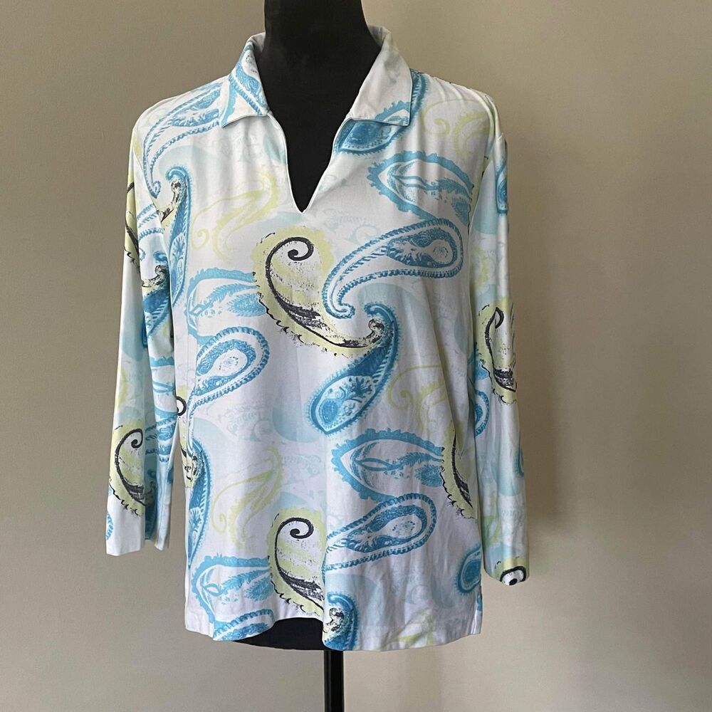 Nylon Paisley Shirt Women's XL Nylon Stretch Pullover Long Sleeve Colorful